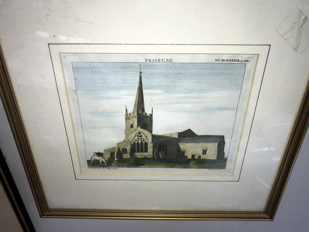 19/20c silk picture of Salisbury Cathedral & 3 engravings, Grantham Church, Frisby F. - Image 2 of 5