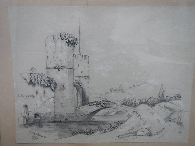 Two framed and glazed pencil and goauche rural scenes signed b M Brown 1890. - Image 7 of 9