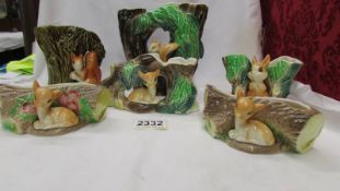 Five Hornsea 'Fauna' posy holders and one other.