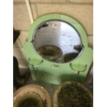 An art deco green glass bathroom splash back with bevel edged mirror a/f ****Condition