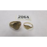 Two 9ct gold signet rings, sizes M and S half, 6.8 grams.