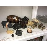 A collection of pig figures including 3 brass,