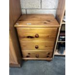 A solid pine three drawer chest, 45 x 40 x 61 cm high.