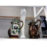 A mixed lot including pottery hammered copper jug (large figure A/F)