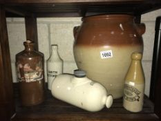 2 Retford stoneware bottles and writing fluid bottle and contents,