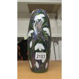 An Anita Harris art pottery skittle vase hand painted with snowdrops, 10" tall.