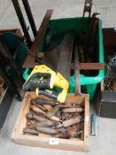 Two boxes of old tools including saws.