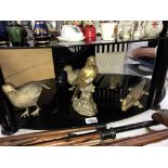 A quantity of brass animals including solid brass bird,