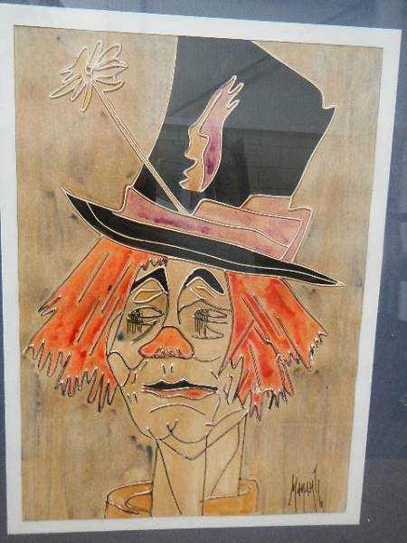 A painting of a clown signed Mamahty. 51 x 66 cm. - Image 2 of 3