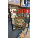 A large Martini advertising mirror mounted in a stained wooden frame, circa 1970s.