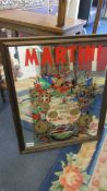 A large Martini advertising mirror mounted in a stained wooden frame, circa 1970s.