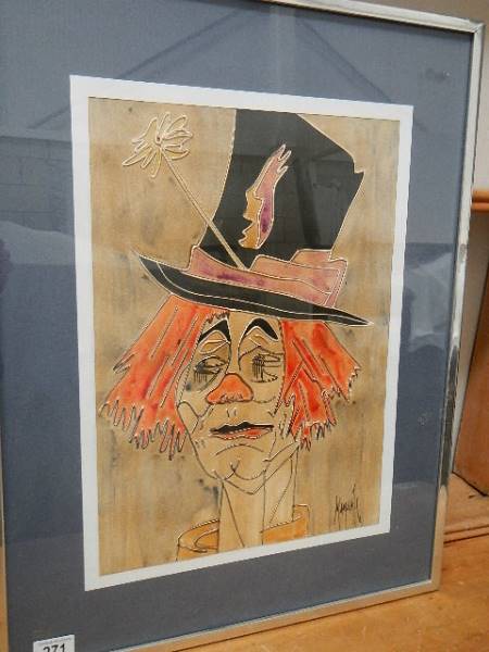 A painting of a clown signed Mamahty. 51 x 66 cm.