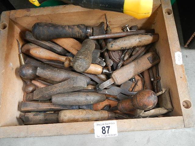 Two boxes of old tools including saws. - Image 2 of 3