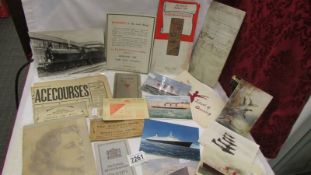 A mixed lot of ephemera including newspapers, ocean liner post cards etc.