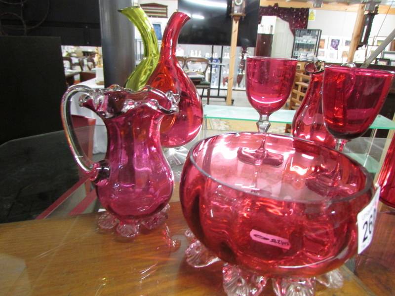 Nine pieces of cranberry glass, some a/f. - Image 3 of 3