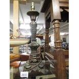A tall spelter table lamp base with bronze finish, 51 cm tall.