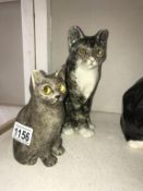 2 signed Winstanley cats with glass eyes, sizes 4 & 1,