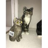 2 signed Winstanley cats with glass eyes, sizes 4 & 1,