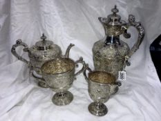A four piece silver tea set, James Dixon, Coffee pot Sheffield 1895,