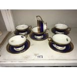 6 Aynsley Georgian Cobolt bone china cups & saucers