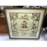 A framed & glazed souvenir De Belgique silk tapestry (54cm x 53cm)