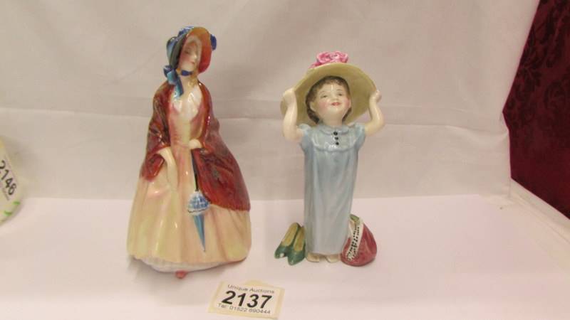 Two Royal Doulton figurines - Paisley Shawl HN 1988 and Make Believe Hn 2225 (chip in shoe).