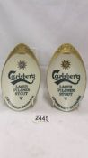 Two 1920/1930's Carlsberg Lager ashtrays with Swastika emblems (one plate has wear to swastika