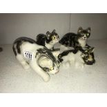 4 signed Winstanley kittens with glass eyes, sizes 1, 1, 2 & 2,