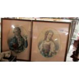 A pair of oval framed and glazed portraits.