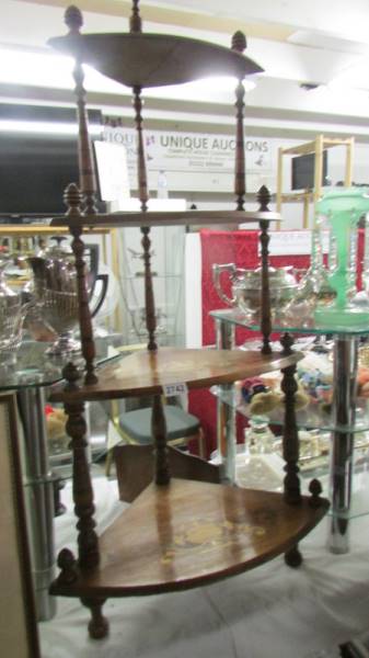 A Victorian mahogany inlaid 4 tier corner what not.