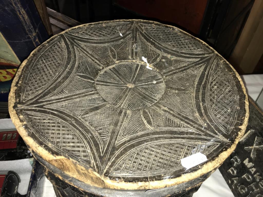 A Kuba Chief's carved wood stool with geometric design, a/f, - Image 6 of 8