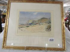 A framed and glazed watercolour, Croyde N. Devon, H Taylor 1870.