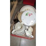 A box of flan dishes, jugs etc.