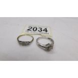 Two stone set rings, both marked 375 (one a/f).