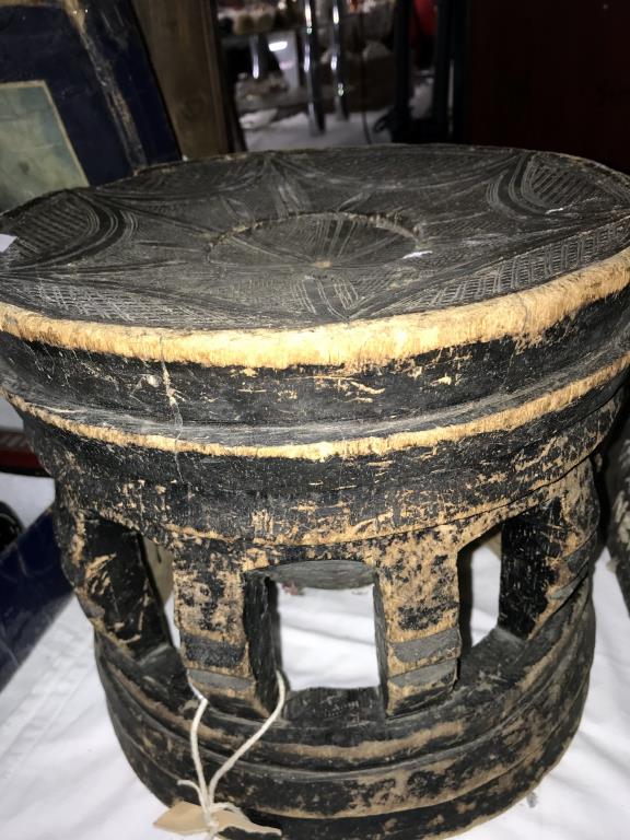 A Kuba Chief's carved wood stool with geometric design, a/f, - Image 5 of 8