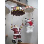 2 parachure Christmas decorations - 1 with Santa and 1 with Snowman