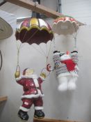 2 parachure Christmas decorations - 1 with Santa and 1 with Snowman