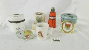 A Carlton War 'Hair Tidy' (Kendal), 2 hair pots (1 a/f, crack on lid),