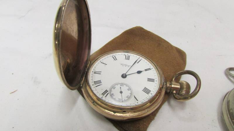 A Omega pocket watch and a gold plated Waltham full hunter pocket watch. - Image 3 of 3