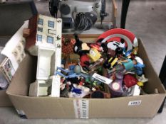 A box of mainly plastic toys including McDonalds