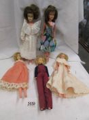 Five vintage Tressy dolls.