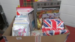 A box of greeting cards, gift bags, napkins etc.