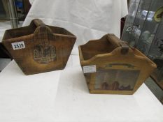 Two wooden advertising trugs.