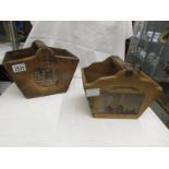 Two wooden advertising trugs.