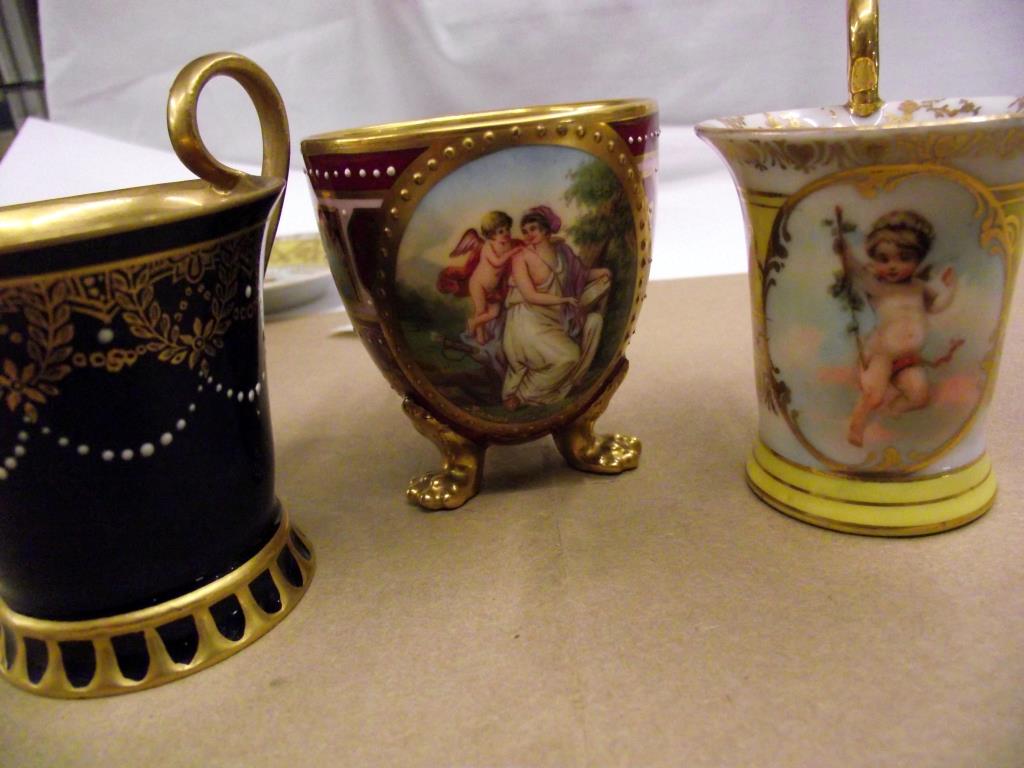 Three hand painted Vienna tea cups and saucers, in good condition. - Image 5 of 9