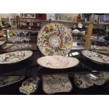 A collection of Indian tree china including wall pocket etc plus 2 unusual coloured pieces