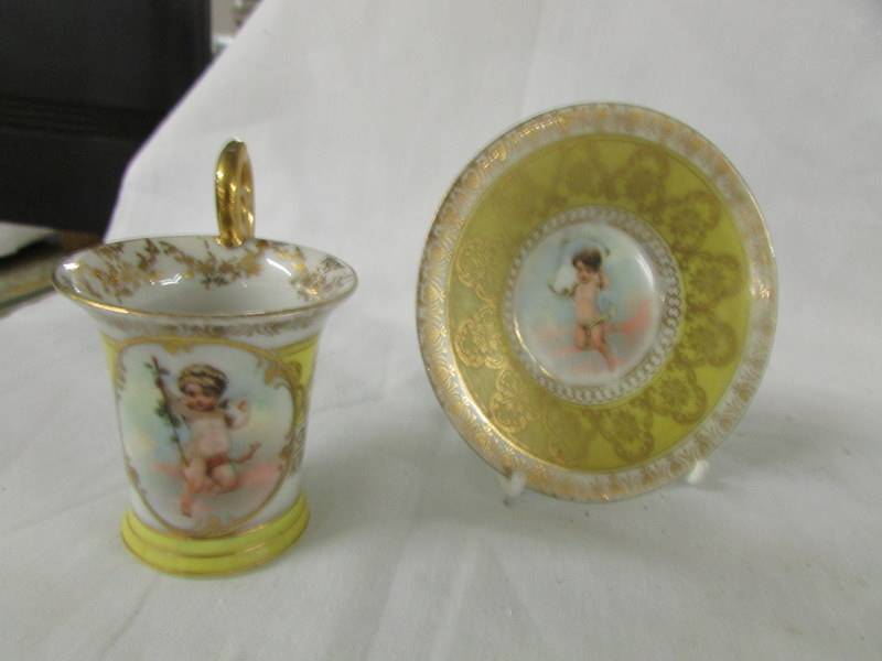 Three hand painted Vienna tea cups and saucers, in good condition. - Image 2 of 9