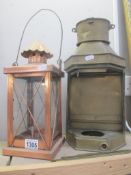 A brass lantern a/f and a candle lamp