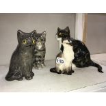 3 Signed Winstanley cats with glass eyes, sizes 2, 2 & 1 & 1 signed Mike Hinton, no chips/cracks,