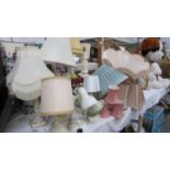 A large lot of table lamps, shades etc.